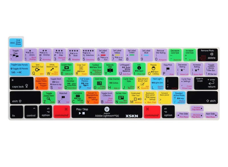 XSKN Lightroom CC English Silicone Shortcuts Keyboard Cover Skin for 2019 New MacBook Pro 16 inch A2141 2020 New MacBook Pro 13.3 inch A2338 M1/ A2251/A2289 with Touch Bar & Touch ID US Version - Image 1